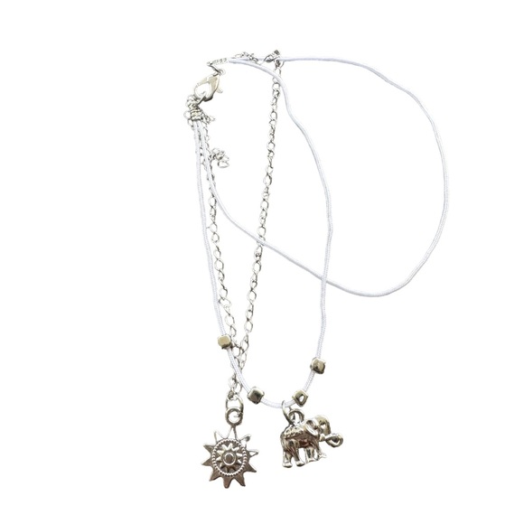 Silver and White Anklet with Elephant and Sun Charms - Picture 2 of 3